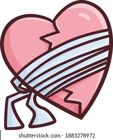 Funny broken heart get fixed in simple doodle style