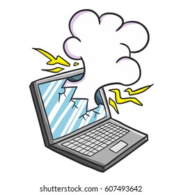 Funny broken notebook with smoke - vector.