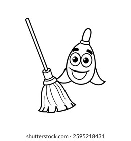 Funny broom vector silhouette  with while Background art
