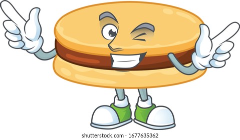 Funny brown alfajor cartoon design style with wink eye face