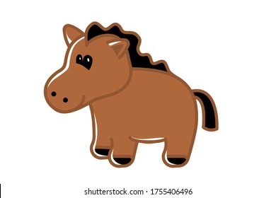  Funny brown baby horse. One full length animal illustration for children on a white background. Freehand flat design vector.