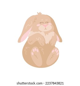 Funny brown baby rabbit on white background. Cute bunny cartoon illustration. Farm animal concept