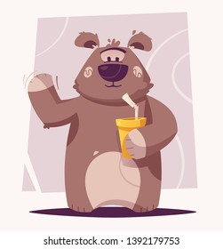 Funny brown bear character. Cartoon vector illustration. Mascot or toy. Happy grizzly. 