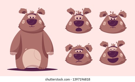 Funny brown bear character. Cartoon vector illustration. Mascot or toy. Happy grizzly. 
