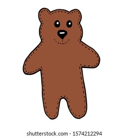 Funny brown bear in doodle style isolated on white background vector stock illustration for design and decoration, for decal and interior decoration elements of winter decor