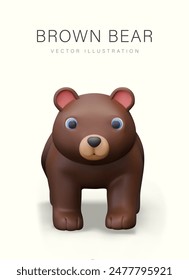 Funny brown bear on light background. 3D wild animal, mammal, predator