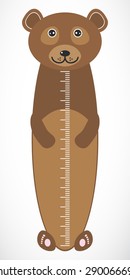 funny brown bear on white background Children height meter wall sticker, kids measure. Vector