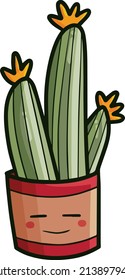 Funny brown cactus pot character with flat face