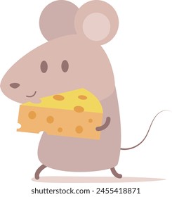 Divertido ratón marrón de dibujos animados con queso