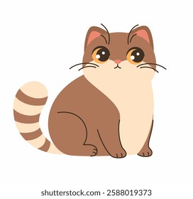 Funny brown cat with big eyes. Flat vector illustration.