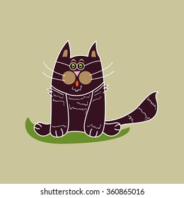 Funny brown cat with glasses sitting on a pillow