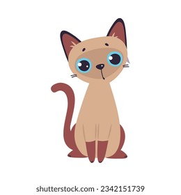 Funny Brown Cat with Paw and Tail Sitting Vector Illustration