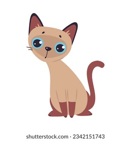 Funny Brown Cat with Paw and Tail Sitting Vector Illustration