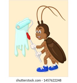 Funny Brown Cockroach Painting Cartoon For Your Design