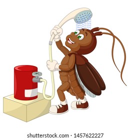 Funny Brown Cockroach Take A Bath Cartoon For Your Design