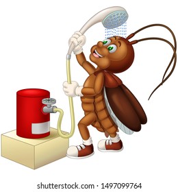 Funny Brown Cockroach Take A Bath Cartoon For your Design