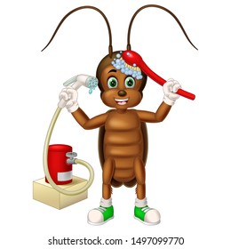 Funny Brown Cockroach Take A Bath Cartoon For Your Design