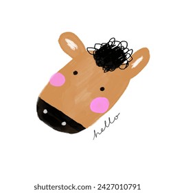 Funny Brown Cow. Childish Drawing-like Nursery Art with Cute Cow on a White Background for Card, Wall Art, Kids' Room Decoration. Lovely Infantile Style Farm Animal Print. RGB. No Text. Horse Head.