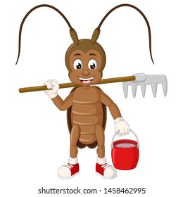 Funny Brown Cricket With Fork Cartoon For Your Design