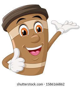 Funny Brown Cup Wearing White Gloves Cartoo