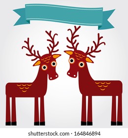 Funny brown deer on a white background. Vintage label. Vector
