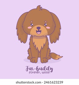 Funny brown dog. Cute cartoon kawaii character animal. Vector illustration. Kids collection