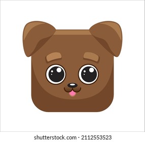 Funny brown dog, puppy, animal square faces, mask, icon, logo. Vector illustration in cartoon style