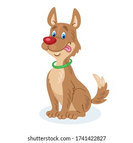 Funny brown dog ​​is sitting. In cartoon style. Isolated on white background. Vector flat illustration.