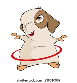 Funny brown guinea pig and a hula hoop cartoon 