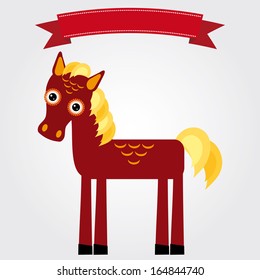 Funny brown horse on a white background. Vintage label. Vector