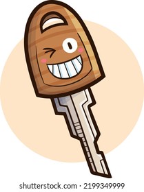 Funny brown key mascot cartoon illustration