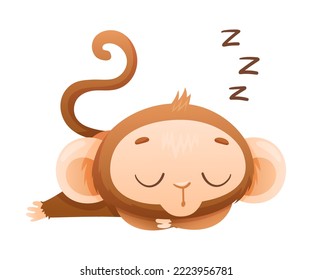 Funny Brown Monkey with Prehensile Tail Sleeping and Snoring Vector Illustration