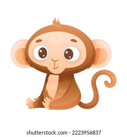 Funny Brown Monkey with Prehensile Tail Sitting and Smiling Vector Illustration