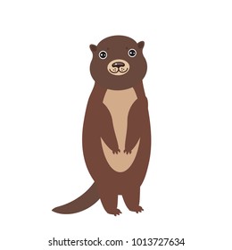 Funny brown otter on white background. Kawaii. Vector