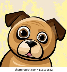 Funny brown pug-gog on a yellow background