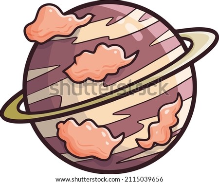 Funny brown purple planet with ring in cartoon style