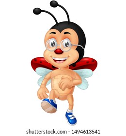 Funny Brown Red Beetle Wearing Glasses Cartoon For your design