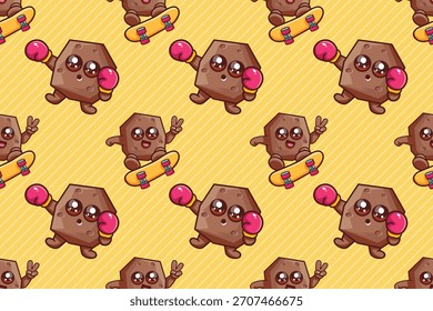 funny brown rock character seamless pattern illustration background 