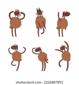 Funny Brown Sheep Character as Hoofed Animal Engaged in Different Activity Vector Set