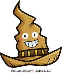 Funny Brown Witch Hat Character With Big Smile