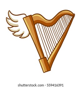 Funny brown wooden harp with vintage design - vector.