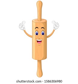 Funny Brown Wooden Rolling Pin Cartoon
