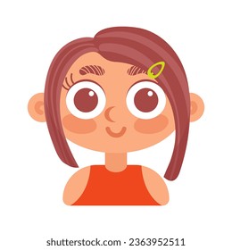 Funny brunette girl in top smiling. In cartoon style. Human emotions