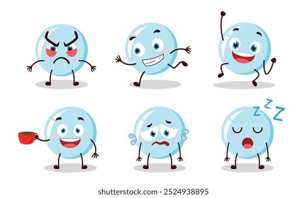 funny bubble cartoon character with various pose activity vector illustration