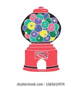 Funny Bubble Gum Machine. Vector hand drawn illustration  for card, poster, banner, print for t-shirt.  Surreal illustration 