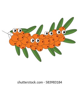 Funny buckthorn cartoon. Outlined object with black stroke.