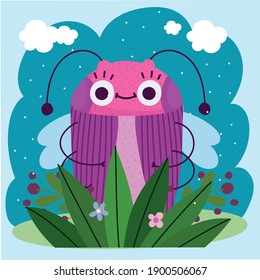 funny bug animal foliage flower nature cartoon vector illustration