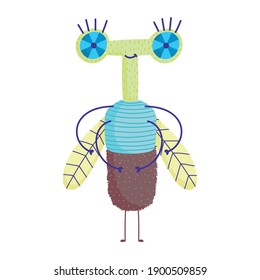 funny bug with blue eyes icon cartoon in isolated style vector illustration