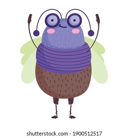 funny bug icon cartoon in isolated style vector illustration
