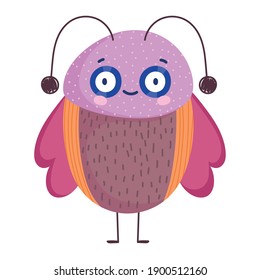 funny bug with pink wings icon cartoon in isolated style vector illustration
